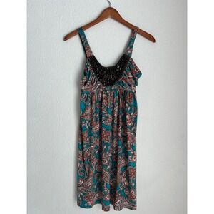 Candies Teal Paisley Beaded Empire Waist Dress S